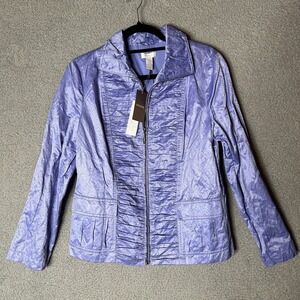 Chicos Subtle Print Sally Jacket Women 1 Small Lilac Iris Lavender Purple Zip-Up
